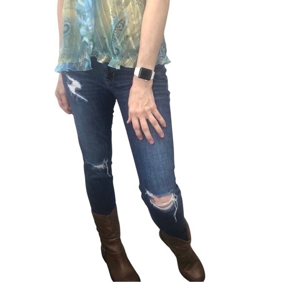 Stitchfix id:23 Jeans Tapered Sz 28 Distressed Modern Skinny Dark Wash Stretch - Picture 1 of 10